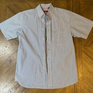 IZOD Men's Blue Striped Button Up Short Sleeve Shirt NWOT